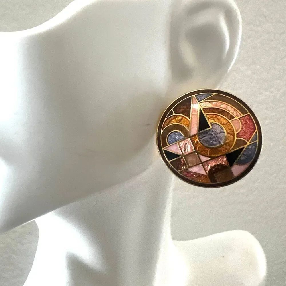 Roman Vintage Cloisonné Geometric Enamel Statement Earrings